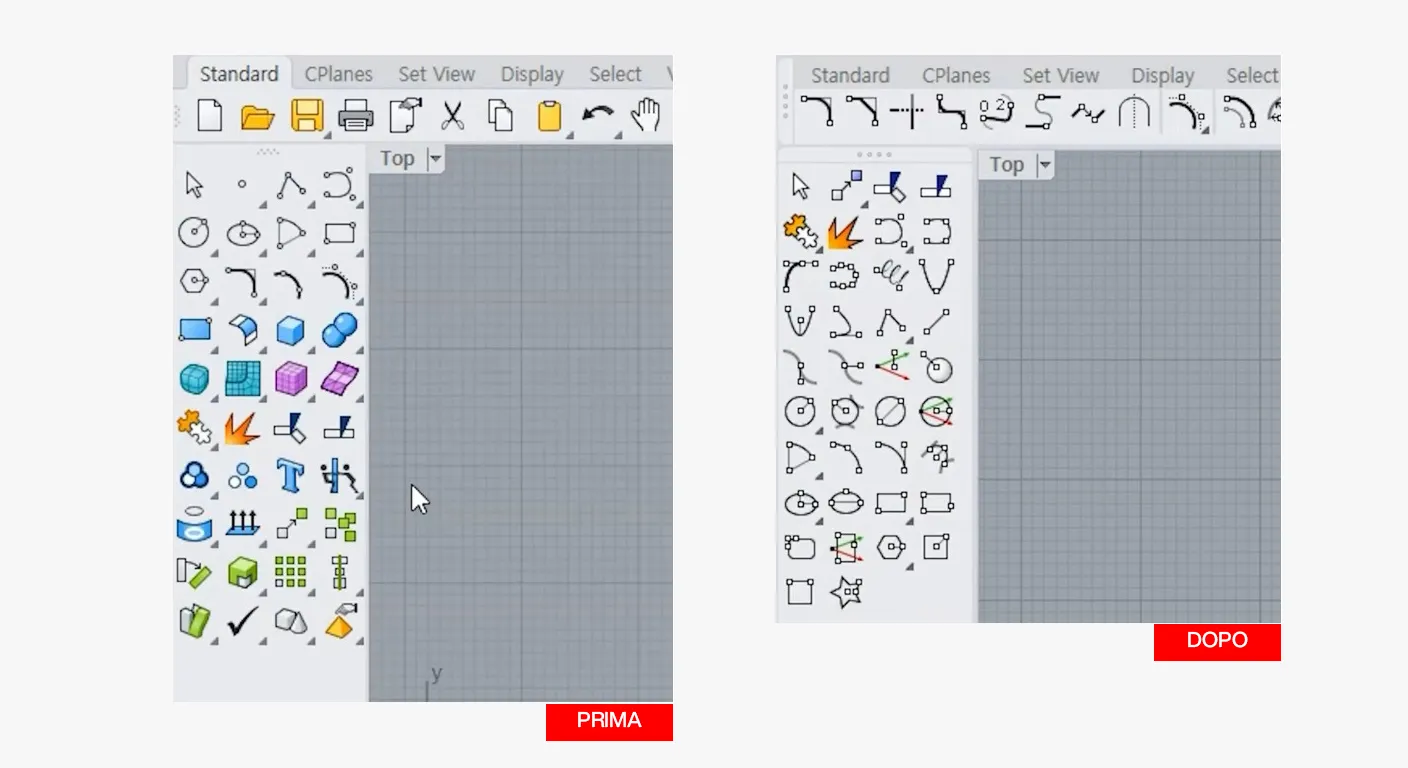 Nuova interfaccia Rhino 9: differenze con Rhino 8